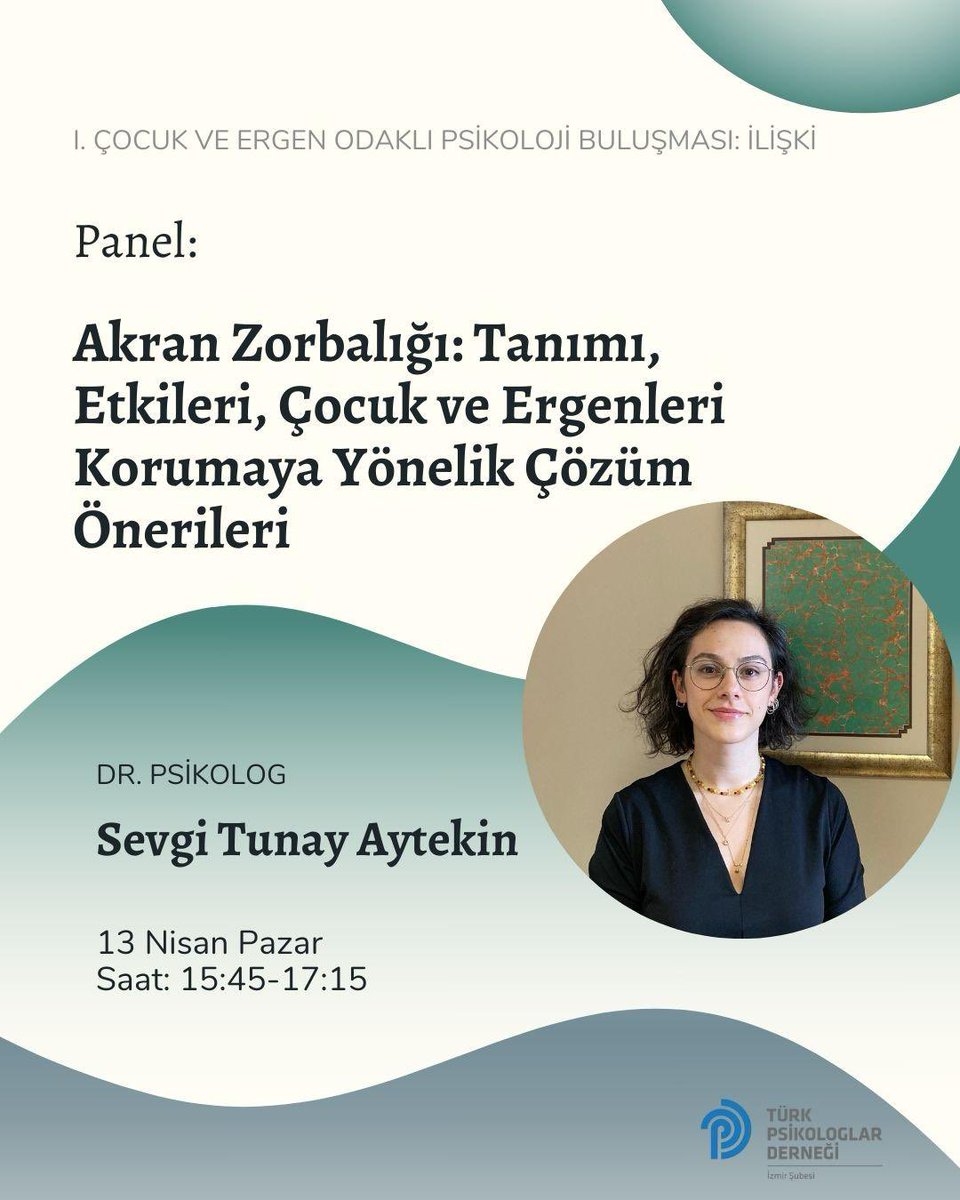 I. Çocuk ve Ergen Odaklı Psikoloji Buluşması’nda bir araya geliyoruz.

Tarih: 13 Nisan 2025 Pazar
Saat: 09.00-17.30
Yer: İzmir Barosu

Kayıt: forms.gle/rG3CVQNKtxdvH1…