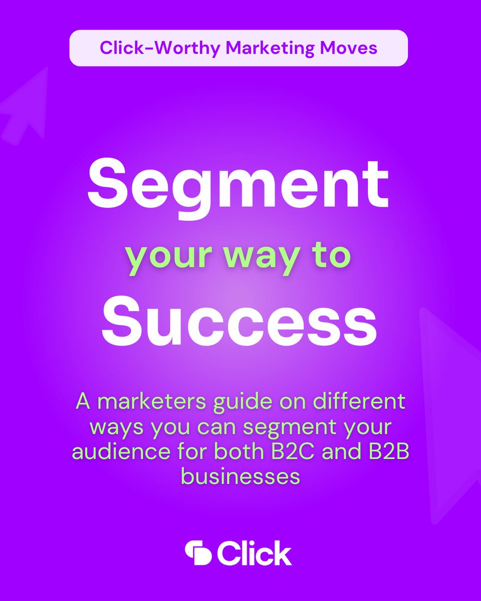 ClickDimensions's tweet image. 📣𝗦𝗲𝗴𝗺𝗲𝗻𝘁 𝘆𝗼𝘂𝗿 𝘄𝗮𝘆 𝘁𝗼 𝗦𝘂𝗰𝗰𝗲𝘀𝘀!📣

A marketers guide on different ways you can segment your audience for both B2C and B2B businesses!

#segmentation #marketsegementation #customersegmentation