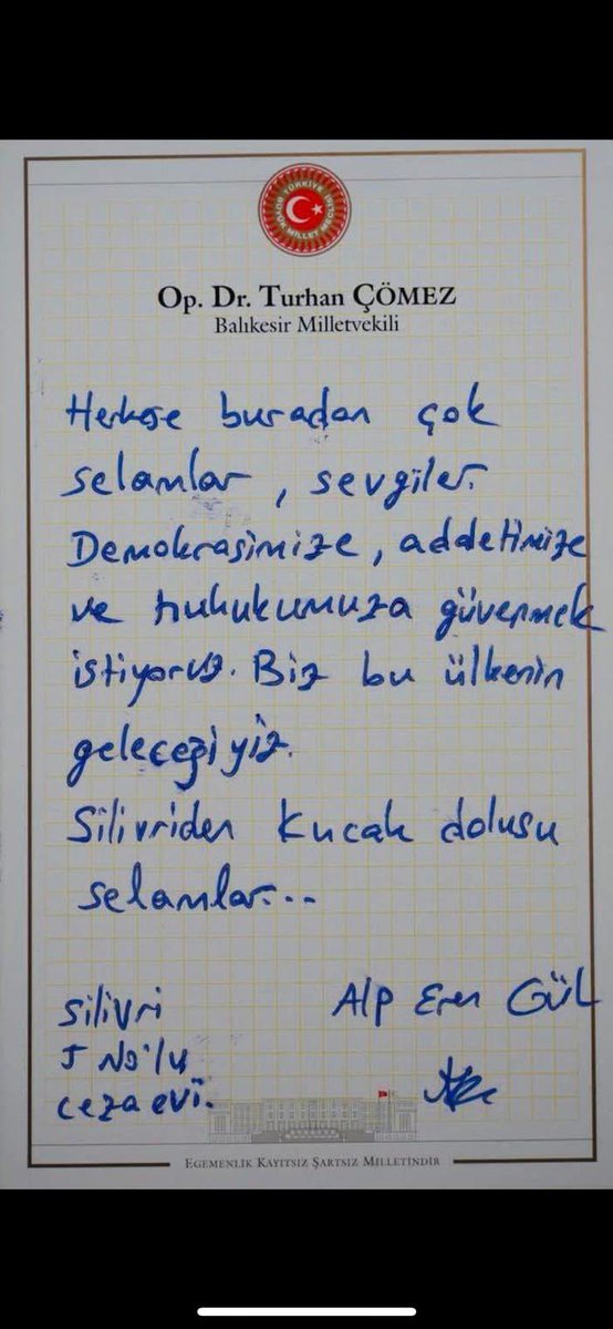 Hiçbir suçu olmayan sıra arkadaşımız Alp Eren’den bizlere mesaj
Arkadaşlarımızı serbest bırakın!