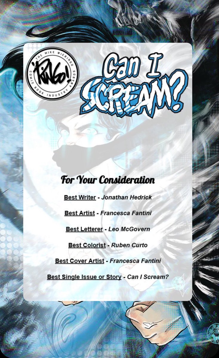 JnthnHdrck's tweet photo. I’m really hoping people come out this year to show the love.
It would be great to see Francesca & I’s 1st comic together get a nomination as well as Leo’s 1st DM release.
The power is in the hands of the masses.
#RingoAwards #caniscream https://t.co/3CwH17QElj