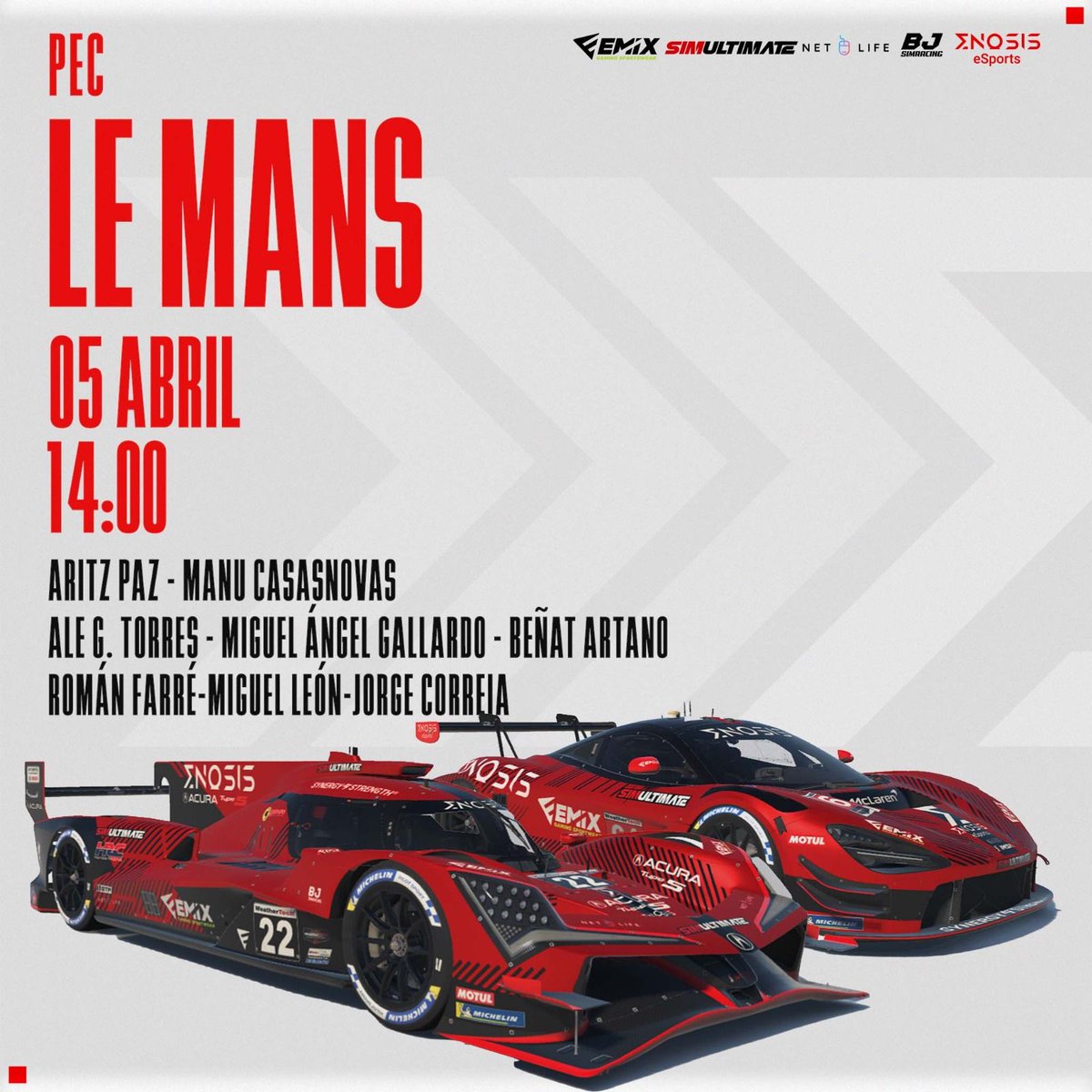 Enosis eSports (@e_enosis) on Twitter photo 🏁 PEC
🗺️ Le Mans
📺 youtube.com/@abnstudios_us
🏎️ Enosis eSports Simultimate GTP
🚗 GT3 - Enosis eSports Simultimate
🚗 GT3 - Enosis eSports EMIX
#iracing #simracing
<a href="/Emix_Gaming_/">EmixGaming</a> <a href="/Bjsimracin1/">BJSIMRACING</a> <a href="/NetLifeGaming/">NetLife Gaming</a>
simultimate.eu 🏁 PEC
🗺️ Le Mans
📺 youtube.com/@abnstudios_us
🏎️ Enosis eSports Simultimate GTP
🚗 GT3 - Enosis eSports Simultimate
🚗 GT3 - Enosis eSports EMIX
#iracing #simracing
<a href="/Emix_Gaming_/">EmixGaming</a> <a href="/Bjsimracin1/">BJSIMRACING</a> <a href="/NetLifeGaming/">NetLife Gaming</a>
simultimate.eu