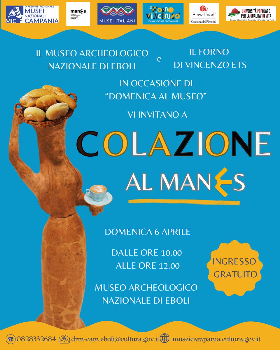 Domenica 6 aprile 2025, in occasione di #domenicalmuseo, il <a href="/Museo_Eboli/">MuseoArcheologicoNazionaleEboli</a> in collaborazione con l’associazione Il forno di Vincenzo ETS, propone il primo appuntamento di #ColazionealManES.
<a href="/museitaliani/">museitaliani</a> <a href="/MiC_Italia/">Ministero della Cultura</a> <a href="/Campaniartecard/">Campania Artecard</a> @inCampania