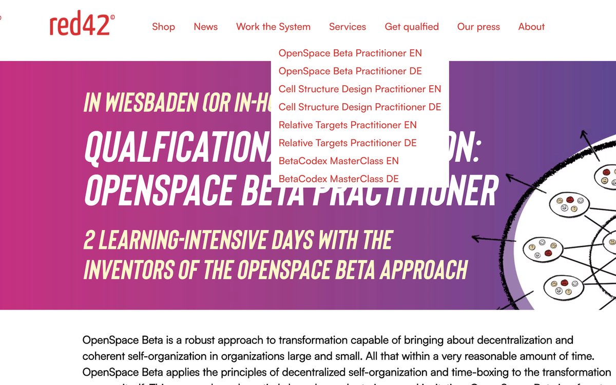We just added pages on 4 qualifications to the Red42 website! These qualification formats are OpenSpace Beta Practitioner (2-day), Cell Structure Design Practitioner (1-day), Relative Targets Practitioner (1-day) and BetaCodex MasterClass (4x4 hrs online). redforty2.com