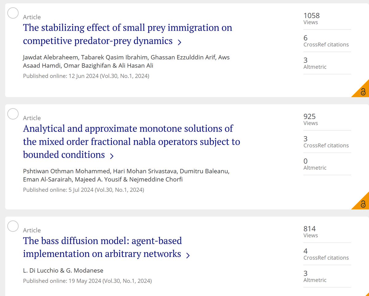 MCMDSJournal's tweet image. Explore the most read and trending articles published in @MCMDSJournal, which cover advanced topics in dynamical systems, fractional calculus, and network diffusion, highlighting emerging trends in mathematical modelling.
tandfonline.com/action/showMos…