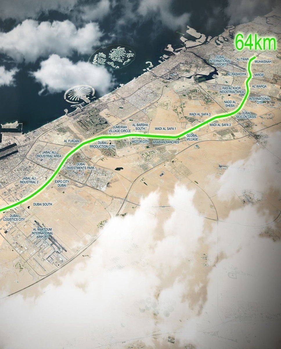 This 64-kilometre new transport route in Dubai aims to become the "world's greenest highway". Designed by URB, the Dubai Green Spine will turn the existing Sheikh Mohammad Bin Zayed Road (E311) into a "sustainable corridor" complete with electric trams, cycling and pedestrian
