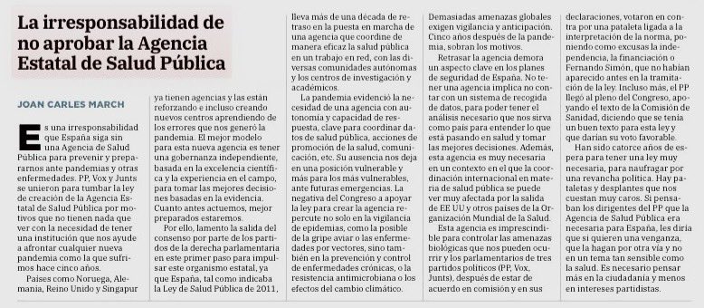 .<a href="/joancmarch/">joan carles march</a> en <a href="/ideal_granada/">ideal_granada</a> con un artículo sobre la irresponsabilidad de NO aprobar la Agencia Estatal de #SaludPública

Lo cuenta el <a href="/PsoeGranada/">PSOE Granada</a> y el <a href="/granadapsoe/">PSOE Granada Capital</a> 

🔴ideal.es/granada/joan-c…