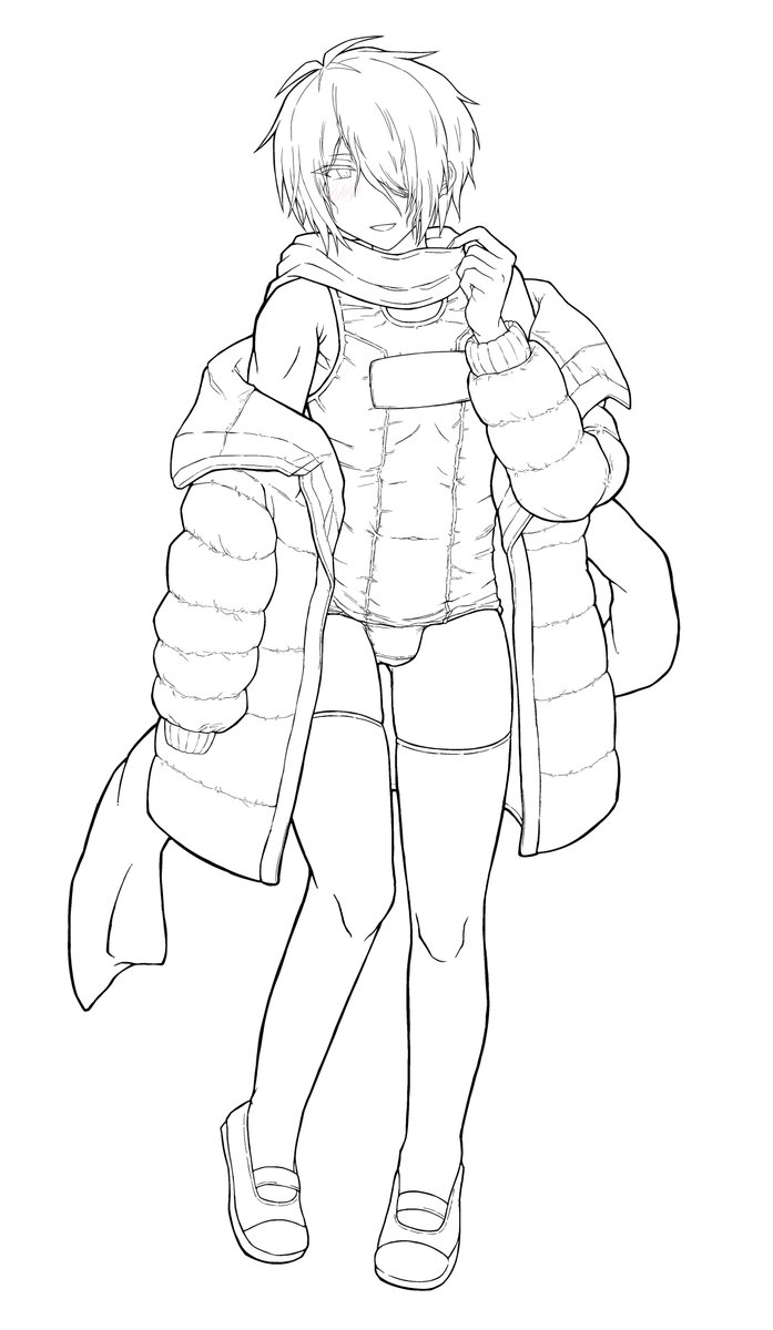 スク水マフラーかずきさん線画と下塗り
線頑張ったから見て 