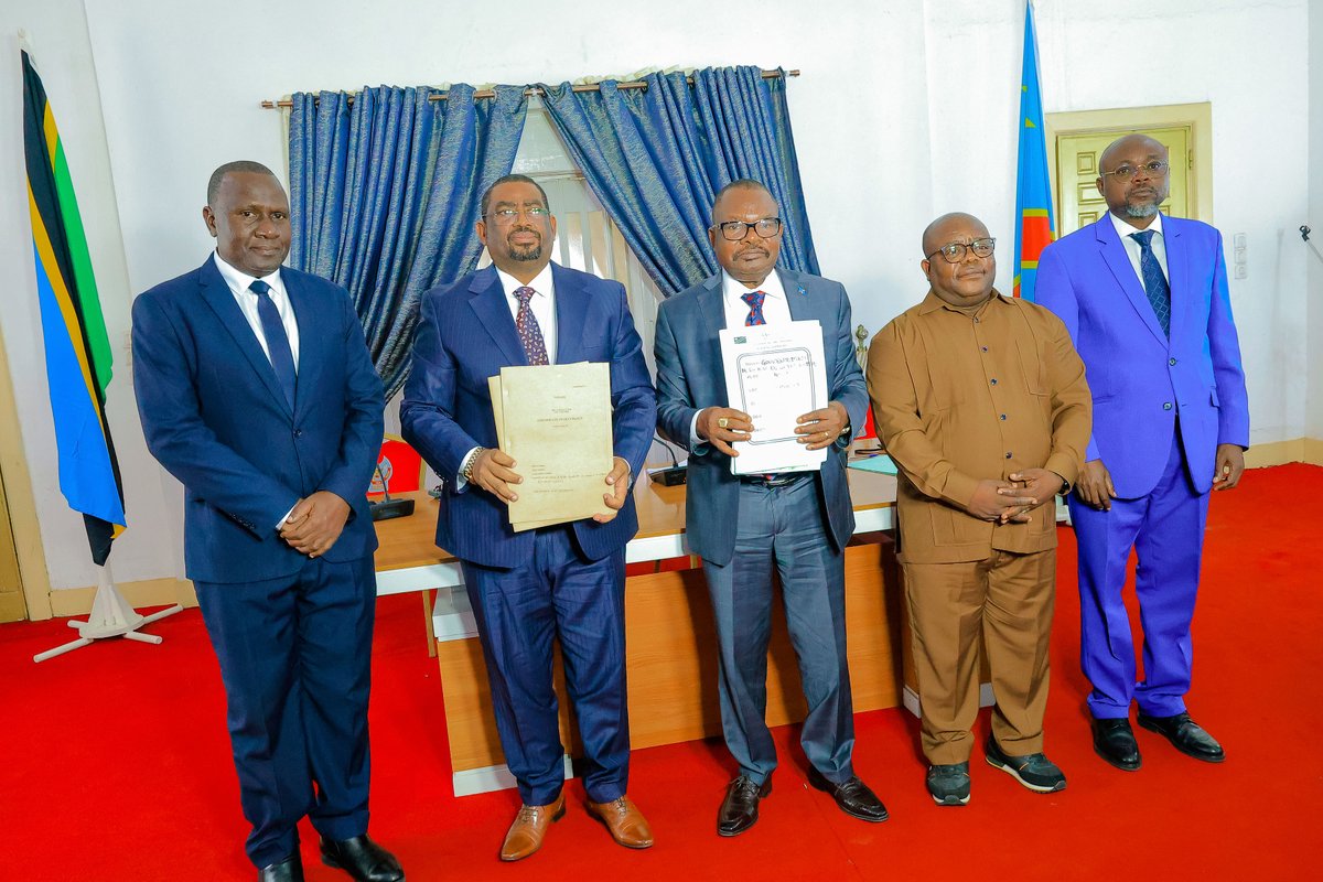 FloryOKANDJU's tweet photo. A series of bilateral meetings between Tanzania🇹🇿 and the DRC🇨🇩 were held in Lubumbashi from 3rd to 5th April 2025 to review and update the progress on the implementation of priority projects under the Transport Infrastructure Development Program. This program, conceptualized in 2022 under the coordination of CCTTFA @ccttfaorg , aims to strengthen trade between the two countries.

Notable developments have been recorded, especially in the Ports and Maritime sub-sector across Lake Tanganyika. These include the construction of a new port in Kalemie, the designation of 60 hectares of land by each country for the development of dry ports, the construction and rehabilitation of vessels for dry and liquid cargo as well as passengers, the rehabilitation of Kigoma and Karema ports, and the construction of a shipyard/slipway capable of handling up to 5,000 tons in Kigoma.

Progress has also been made in the road and railway sub-sectors including the ongoing construction of the 468 km Kalemie–Nyunzu–Manono road, major investments in the Standard Gauge Railway (SGR), Meter Gauge Railway (MGR), and TAZARA in Tanzania, alongside the Cape Gauge Railway from Lubumbashi to Kalemie in the DRC.

In the aviation sector, new points of entry have been designated: Kalemie and Goma in the DRC, and Mwanza and Dodoma in Tanzania. Additionally, direct flights between Dar es Salaam and Kinshasa via ATCL @AirTanzania are set to commence later this month.

The two countries have finalized the necessary documentation for the exchange of title deeds for the designated dry port areas located in Kwala, Katosho, Kasumbalesa, and Kasenga.