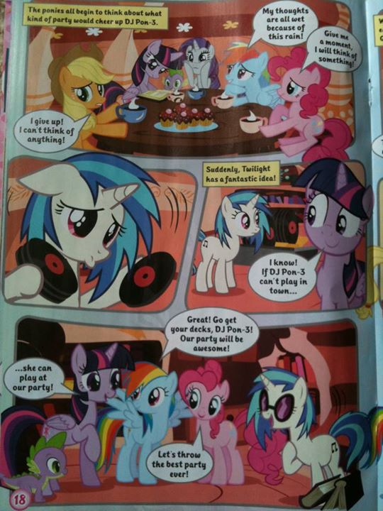 CrazyMLPMoments's tweet photo. Vinyl Scratch appears in an official MLP magazine comic. (2015) https://t.co/XZdGH1L2yA