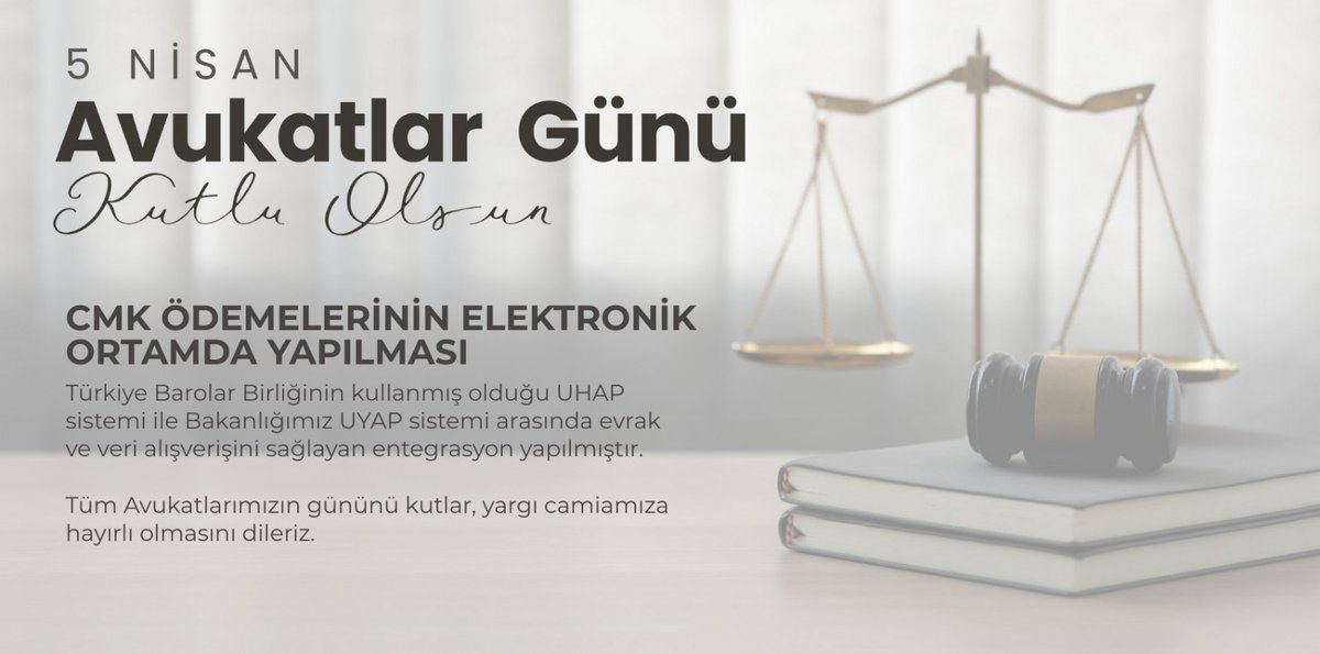 Türkiye Barolar Birliğinin kullanmış olduğu UHAP sistemi ile Bakanlığımız UYAP sistemi arasında evrak ve veri alışverişini sağlayan entegrasyon yapılmıştır.
Tüm Avukatlarımızın gününü kutlar, yargı camiamıza hayırlı olmasını dileriz.
uyap.gov.tr/cmk-odemelerin…