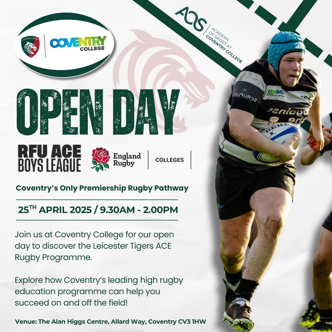 Leicester Tigers ACE Programme at Cov College (@covcollegerugby) on Twitter photo Leicester Tigers ACE Programme Open Day <a href="/coventrycollege/">Coventry College</a> 🐯
Offering current year 11 students a full time rugby & academic opportunity to compete in the highest level of rugby union competition in the country <a href="/coventrycollege/">Coventry College</a> Leicester Tigers ACE Programme Open Day <a href="/coventrycollege/">Coventry College</a> 🐯
Offering current year 11 students a full time rugby & academic opportunity to compete in the highest level of rugby union competition in the country <a href="/coventrycollege/">Coventry College</a>