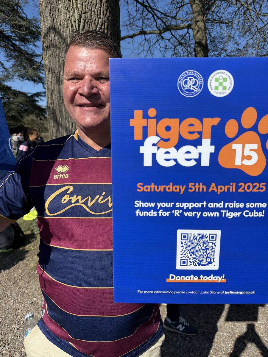 I'm doing the #TigerFeet15 with my friend Colin and dozens of others to raise money for the Tiger Cubs, <a href="/QPR/">QPR FC</a>'s Down's syndrome team. Please use the QR code to donate.