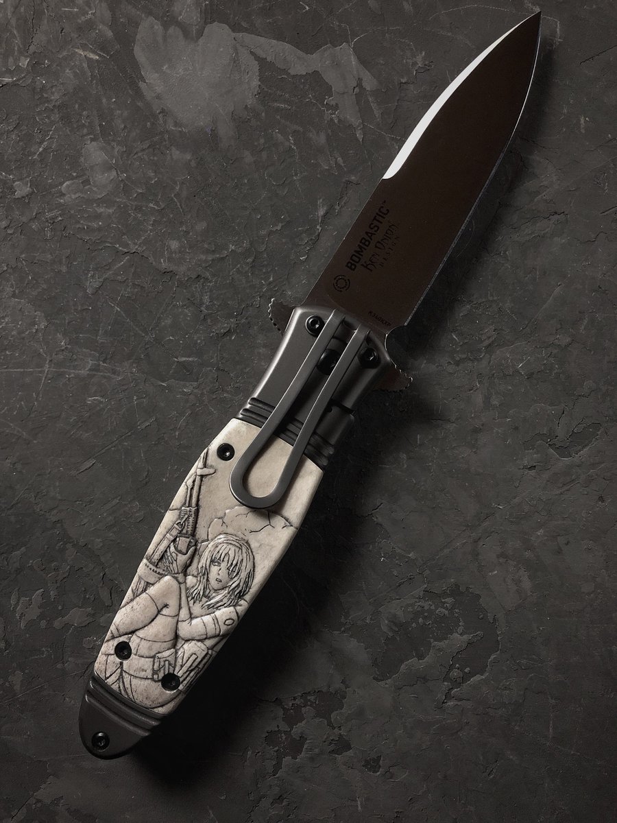 Artvisitor1's tweet photo. Since I'm planning to get custom scales for yet another knife and again go for GFL characters, I decided to post the previous GFL-themed customization (AK-15 and AN-94). It was actually the very first knife I got custom scales for. They are made out of carved moose/elk horn. https://t.co/JZ6cHWUNPC