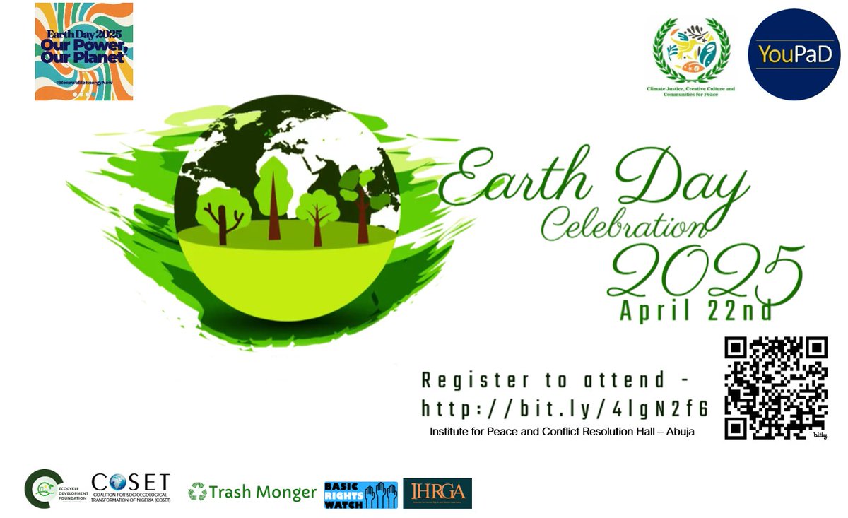 Young Professionals in Policy and Development (@youpadofficial) on Twitter photo Calling all eco-warriors, innovators & changemakers!
Join us this #EarthDay2025 as we celebrate Our Power, Our Planet with exhibitions, policy talks & sustainable solutions! bit.ly/4lgN2f6
📍 Abuja
🎉 Exhibitors welcome — showcase your green ideas!
#EarthDay #YouPaD Calling all eco-warriors, innovators & changemakers!
Join us this #EarthDay2025 as we celebrate Our Power, Our Planet with exhibitions, policy talks & sustainable solutions! bit.ly/4lgN2f6
📍 Abuja
🎉 Exhibitors welcome — showcase your green ideas!
#EarthDay #YouPaD