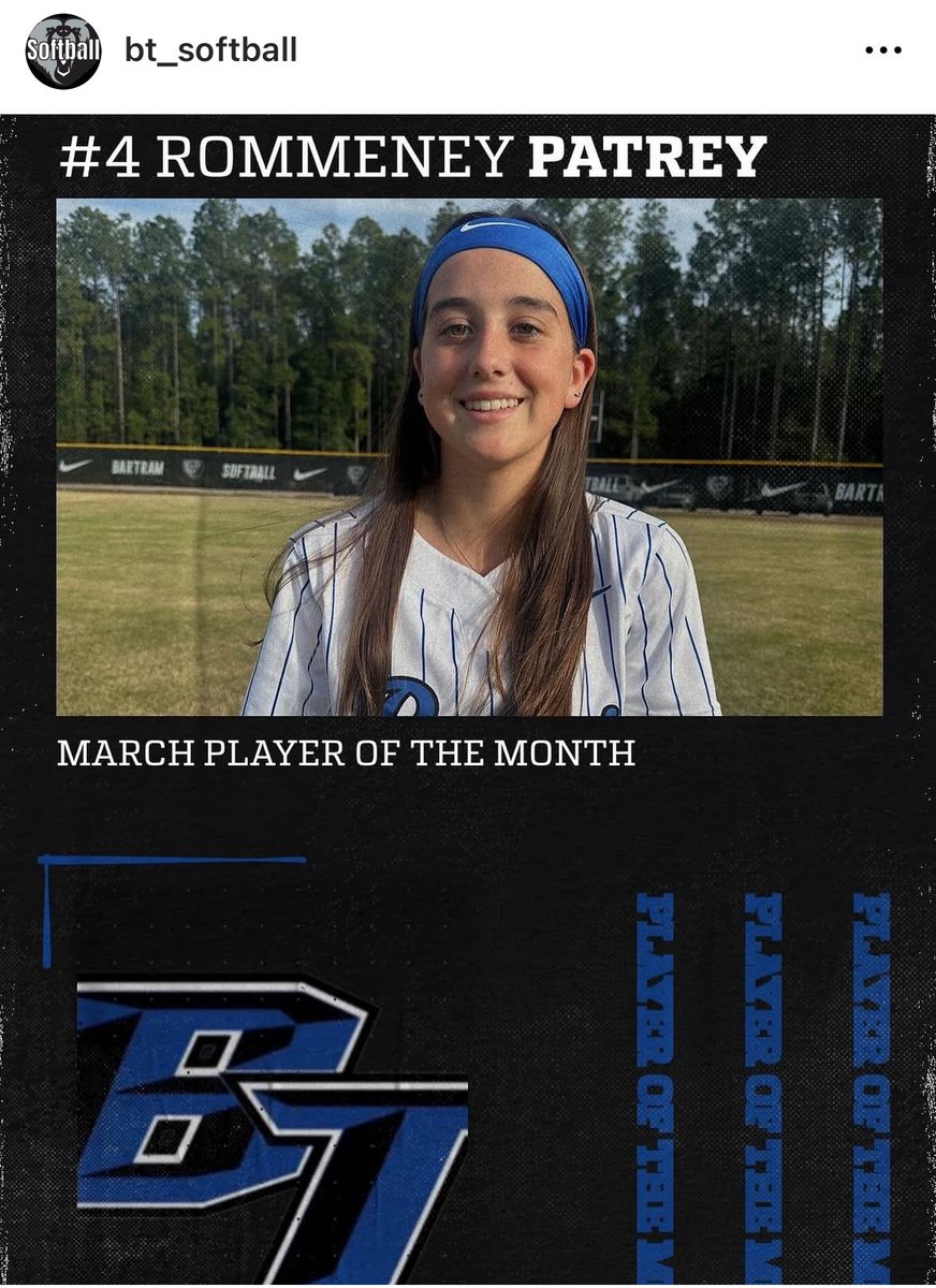 Thanks <a href="/BTHS_SOFTBALL_/">Bartram Trail High School Softball</a> and coaches for the recognition!  So honored and blessed to be a member of this team.  Cant wait to see how we finish the season.  Let’s keep rolling Bears🥎💪🏻💙🖤

<a href="/NCSA_CoachKK/">Kristen Kolter</a> <a href="/NCSACoachDaily/">Jess Daily</a> <a href="/NCSA_Softball/">NCSA Softball</a> <a href="/SBRRetweets/">Softball Recruiting Reposts</a> <a href="/CFreemanJAX/">Clayton Freeman</a> <a href="/BrentASJax/">Brent Martineau</a> <a href="/SBLiveFL/">Florida High School On SI</a>