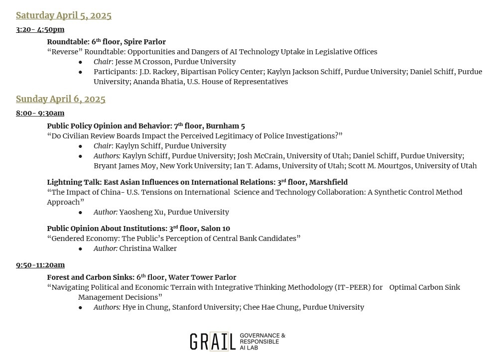 Supper excited for these weekend sessions! For those of you at #MPSA2025 don't miss it! <a href="/MPSAnet/">MPSA</a> <a href="/PurdueLibArts/">Purdue Liberal Arts</a> #PurduePoliticalScience