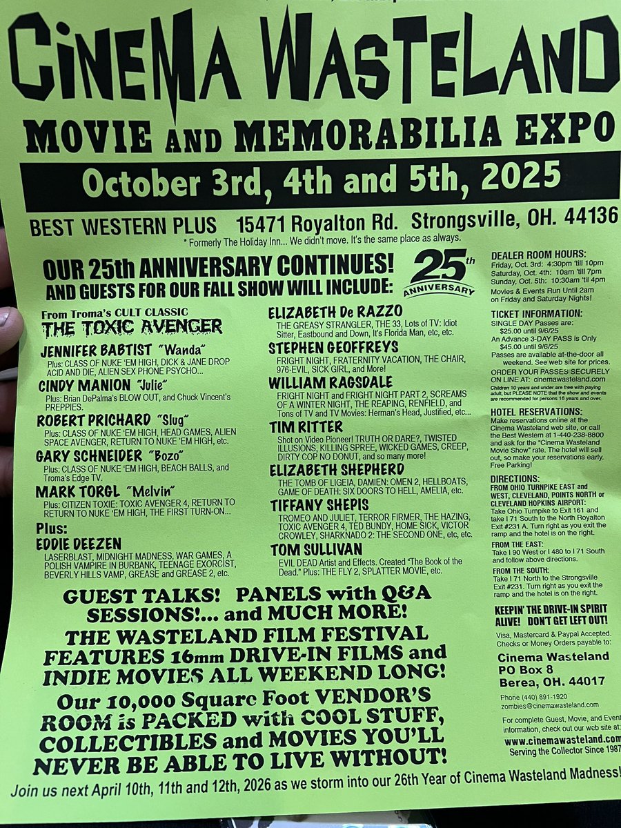 ☢️Attention Cleveland and surrounding area soldiers!!☢️

Next CinemaWasteland is gonna be Toxerriffic!! That lineup is 🔥