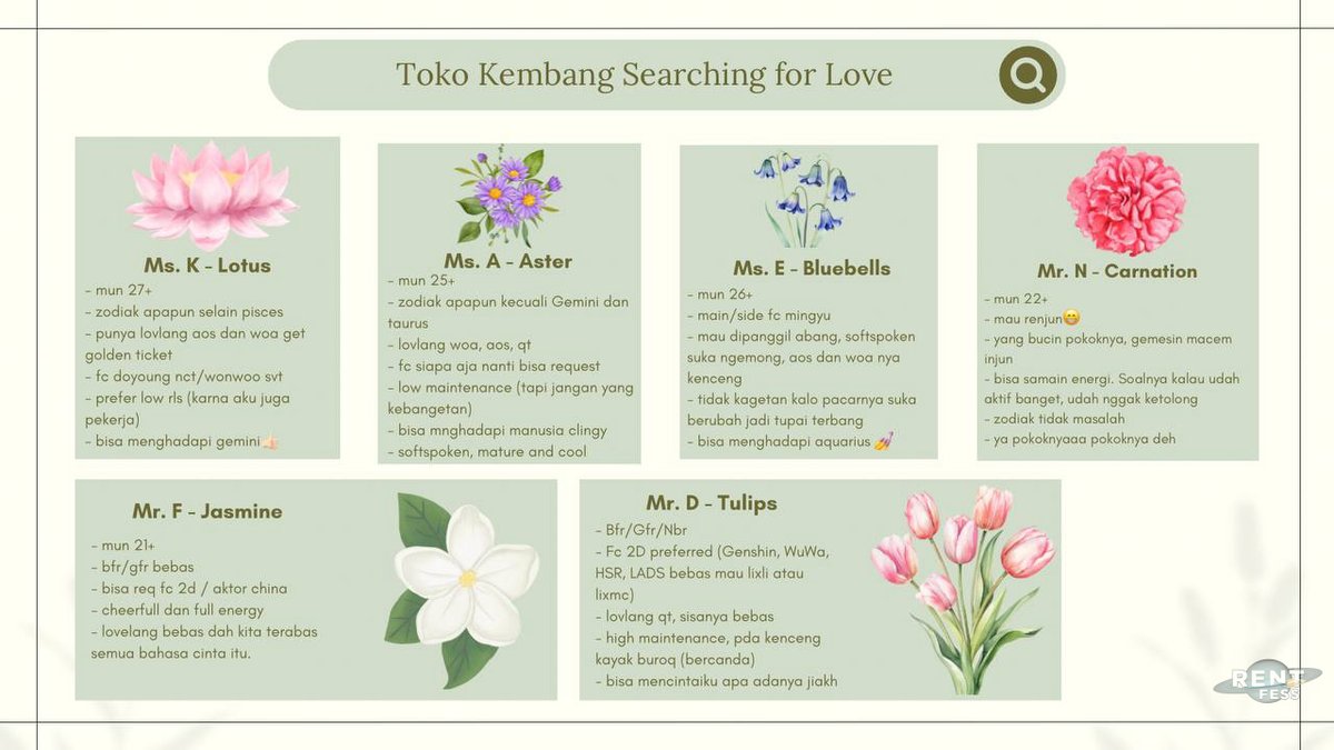 bfgrent's tweet image. Happy weekend! Member toko bunga sedang mencari any rent! Sesuai dengan kriteria dibawah buat diajak pacaran sekomplek di akhir bulan. Boleh spm atau dimajuin ayah ibunnya, yang penting : kuat mental menghadapi bocah paud 👍🏻