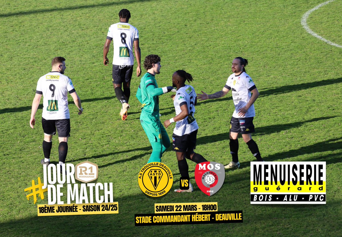 🤝 | Notre partenaire 𝗠𝗘𝗡𝗨𝗜𝗦𝗘𝗥𝗜𝗘 𝗚𝗨𝗘𝗥𝗔𝗥𝗗 vous présente l’affiche du jour.

🫸🫷 | 𝗘𝗡 𝗘́𝗤𝗨𝗜𝗣𝗘.
   
🆚 | 𝗠𝗔𝗟𝗔𝗗𝗥𝗘𝗥𝗜𝗘 𝗢𝗦
🏟 | 𝗦𝗧𝗔𝗗𝗘 𝗖𝗠𝗧 𝗛𝗘𝗕𝗘𝗥𝗧, (𝘋𝘌𝘈𝘜𝘝𝘐𝘓𝘓𝘌)
⌚️ | 𝟭𝟴𝗛𝟬𝟬

#teamastd | #trouville | #deauville