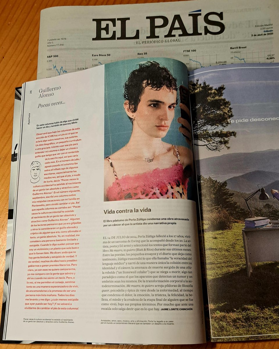 En el número de <a href="/icon_elpais/">ICON EL PAÍS</a> de abril dedico unas palabras a 'Me muero, te quiero', el poemario póstumo de Perla Zúñiga.