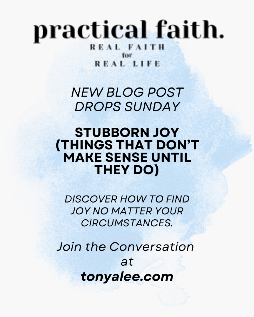 tonyaelee's tweet image. Real joy doesn’t always smile—it perseveres.

This Sunday, I’m sharing how to find joy in the toughest moments. Read how in my "Practical Faith" blog at tonyalee. com.

Let’s do this joy thing together! #StubbornJoy #PracticalFaith

#FaithOverFear #JoyInTheJourney