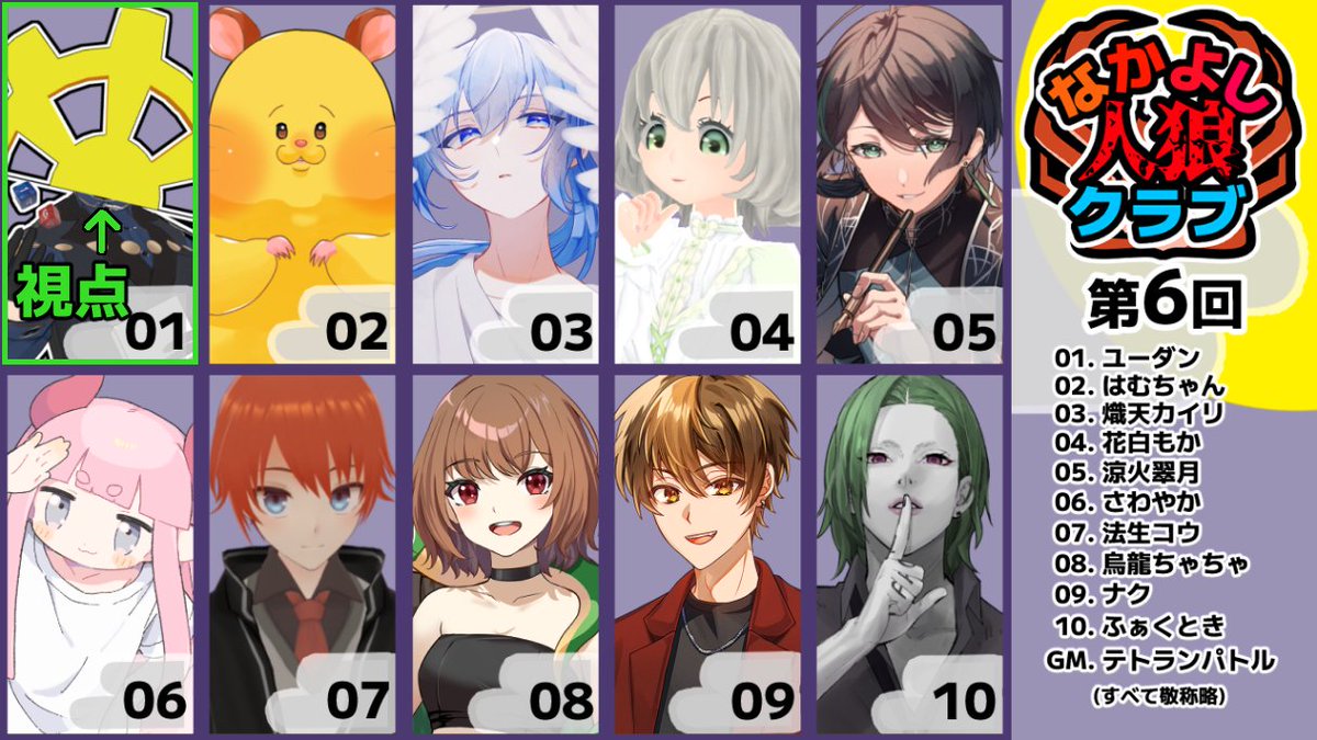 xXxユーダンxXx⚙️GEAR紳士7年目 on X: 何か月ぶりかの配信過ぎて完っっっ全に配信枠作るの忘れてたので爆速で作りました！！！！！！  21:00～ 人狼ゲーム、ヤルヨ！！ リンクはツリーからでお願いします！！！！ 【第6回なかよし人狼クラブ】ZOOM人狼11A配役 歯車頭 ...