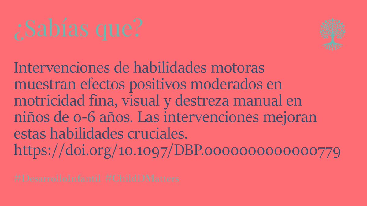 ChildDMatters's tweet image. Intervenciones de habilidades motoras muestran efectos positivos moderados en motricidad fina, visual y destreza manual en niños de 0-6 años. Las intervenciones mejoran estas habilidades cruciales. doi.org/10.1097/DBP.00… #DesarrolloInfantil #ChildDMatters 2/10