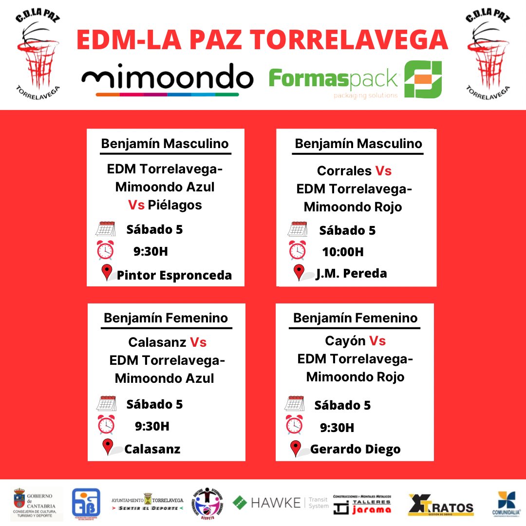 🏀| Estos son los partidos que disputamos esta semana.

¡¡SUERTE A TODOS!!🍀💪

#BaloncestoTorrelavega
#SomosLaPaz