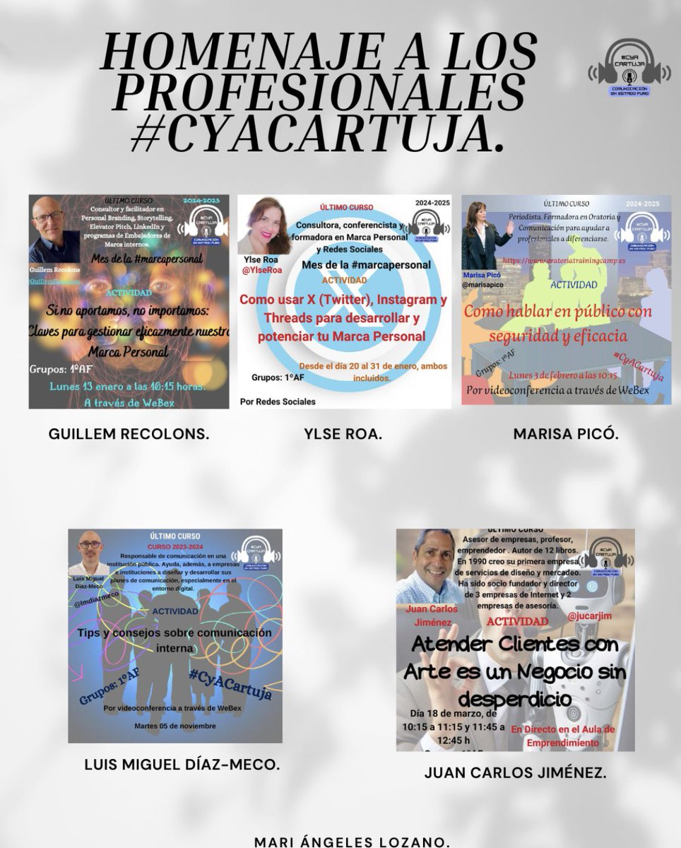 ¡Buenos días! 😁😁
Aquí os dejo mi pequeño homenaje a los profesionales de #CyACartuja . A continuación, quiero contaros brevemente qué me ha parecido cada uno y qué es lo que más me ha llamado la atención de su trabajo. #HomenajeCyACartuja <a href="/Clase_CyAC/">José Miguel</a>