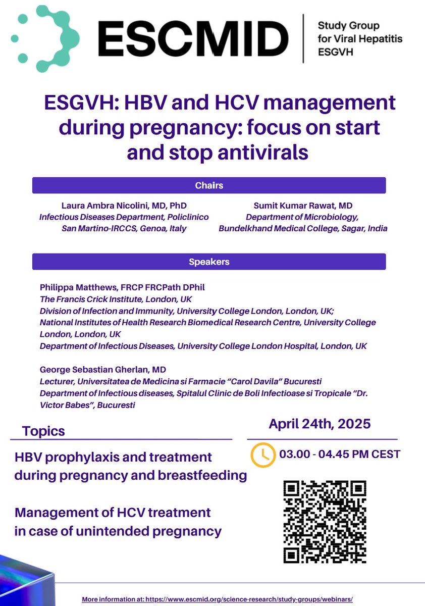 @ESGVH (@esgvh_escmid) on Twitter photo Interested to expand your knowledge on #HBV and #HCV management during #pregnancy? 💡🤰👩‍⚕️
Join us on 24 April at 15.00 CEST for a webinar featuring <a href="/esgvh_escmid/">@ESGVH</a> experts 📅💻🎉
Register for free, at the link below:
lnkd.in/d2cvyYC7
<a href="/ESCMID/">ESCMID</a>, <a href="/LauraANicolini/">Laura Ambra Nicolini</a>, <a href="/rawat5000/">Dr. Sumit Rawat</a> Interested to expand your knowledge on #HBV and #HCV management during #pregnancy? 💡🤰👩‍⚕️
Join us on 24 April at 15.00 CEST for a webinar featuring <a href="/esgvh_escmid/">@ESGVH</a> experts 📅💻🎉
Register for free, at the link below:
lnkd.in/d2cvyYC7
<a href="/ESCMID/">ESCMID</a>, <a href="/LauraANicolini/">Laura Ambra Nicolini</a>, <a href="/rawat5000/">Dr. Sumit Rawat</a>