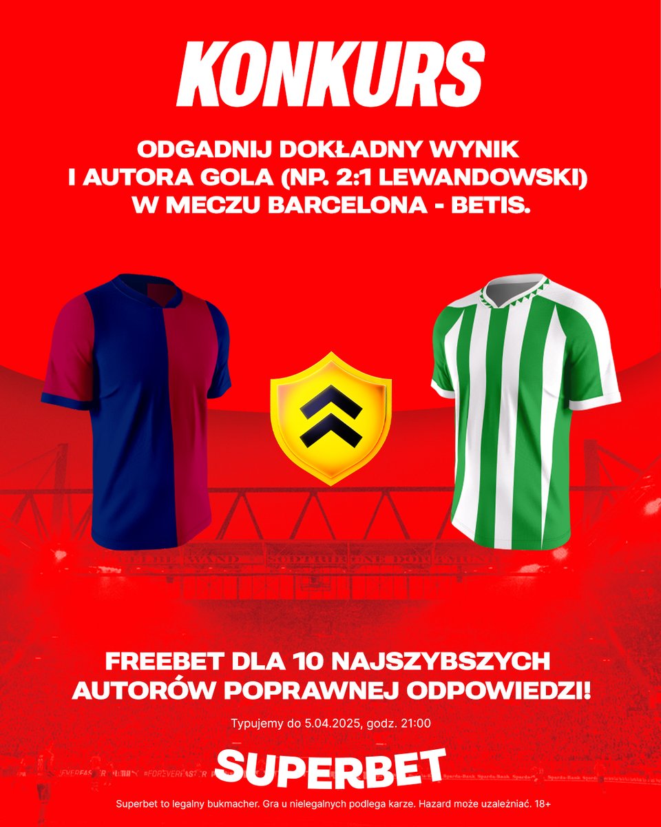 #KONKURS!  Wytypuj w odpowiedziach dokładny wynik oraz autora gola ⚽️ w meczu Barcelona - Betis i zgarnij freebet!
-- 
✅ Zaobserwuj <a href="/SuperbetPL/">Superbet</a>
❤️ Polub wpis i 🔄 podaj go dalej 
👤 Dodaj nick z Superbet 
🎁 Nagroda = FREEBET 50 PLN