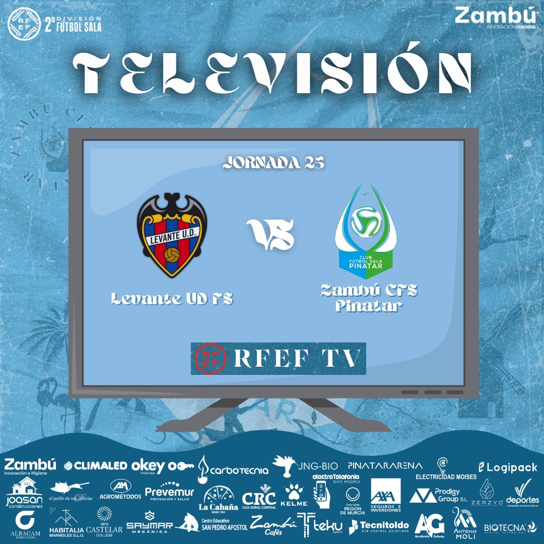 Zambú CFS Pinatar (@cfs_pinatar) on Twitter photo TELEVISIÓN | 📺¡Anímanos desde la distancia! ¡El #LevanteZambúPinatar se televisará en directo!
👀Podrás seguir el partido a través de la retransmisión de <a href="/FutSalRFEF/">Futsal RFEF</a>👇🏻
🔗RFEF.es
#GOZambú TELEVISIÓN | 📺¡Anímanos desde la distancia! ¡El #LevanteZambúPinatar se televisará en directo!
👀Podrás seguir el partido a través de la retransmisión de <a href="/FutSalRFEF/">Futsal RFEF</a>👇🏻
🔗RFEF.es
#GOZambú