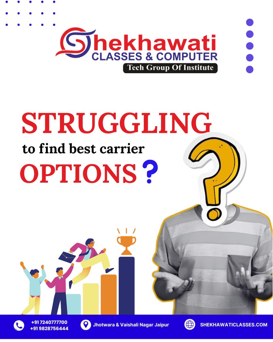 shekhaw29839's tweet image. 🚀 Join Shekhawati Classes and Computer – the No.1 Computer Institute in Jhotwara & Vaishali Nagar, Jaipur!
Invest yourself join best computer training institute in Jaipur.#ShekhawatiClasses #ComputerInstituteJaipur #BestComputerClasses #WebDevelopmentJaipur #DigitalMarketing