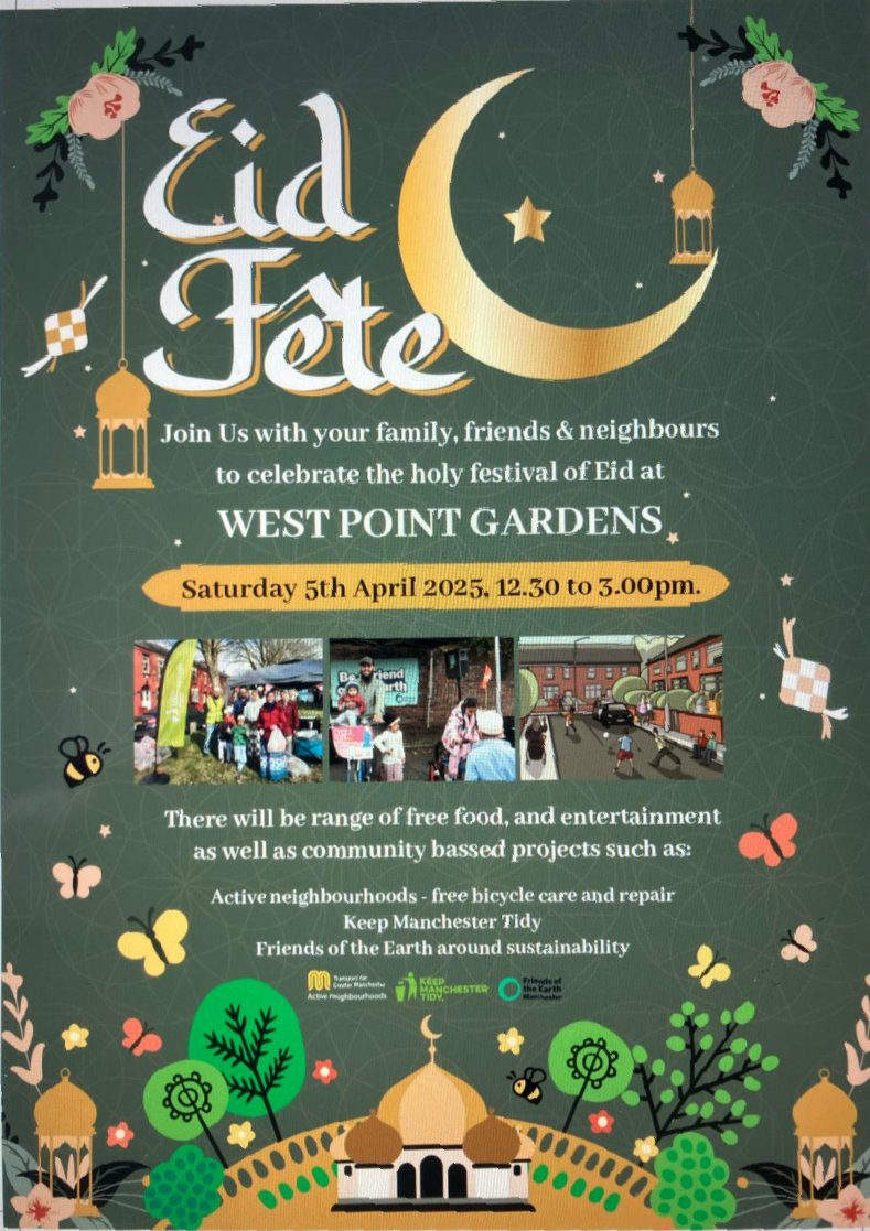 Happy #Eid free bike fixing <a href="/s4plb/">Streets for People - Levenshulme and Burnage</a> a pedal powered sound system <a href="/gmloveyourbike/">Love Your Bike</a> free food &amp; lots of fun!
#Levenshulme