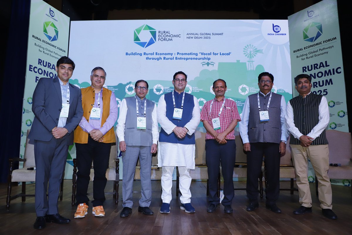 IChamberOrg's tweet photo. REF2025 Session 5 – Vocal for Local & Local for Global: Bharat’s Global Impact

In this session grassroots leaders, visionary thinkers, and change makers came together to reimagine the power of rural India on the global stage. From ancient wisdom to cutting-edge innovation, Bharat’s villages hold the potential to fuel a new era of inclusive, sustainable growth.
With the right support, rural India could become a global force—nurturing food and nutritional security, advancing the circular economy, and building ethical, high-impact supply chains rooted in tradition and driven by innovation.

This session  explored:
✅ Transforming Waste into Wealth* – Energizing communities through circular models  
✅ Strengthening Rural Supply Chains– Securing nourishment and self-reliance  
✅ Scaling Rural Enterprises– From local ingenuity to global impact  
✅ Inspiring Stories from the Soil– “Vocal for Local & Local for Global” in action

Bharat’s villages are not waiting for change—they are the change. With , creativity, and community at the core, the rural revolution could inspire the world.
The journey starts at #REF2025. Stay inspired. Stay tuned.
#RuralEconomicForum
#ONEFUTURE 
#RuralEntrepreneurship #CircularEconomy #SustainableGrowth #AtmanirbharBharat #RuralTransformation