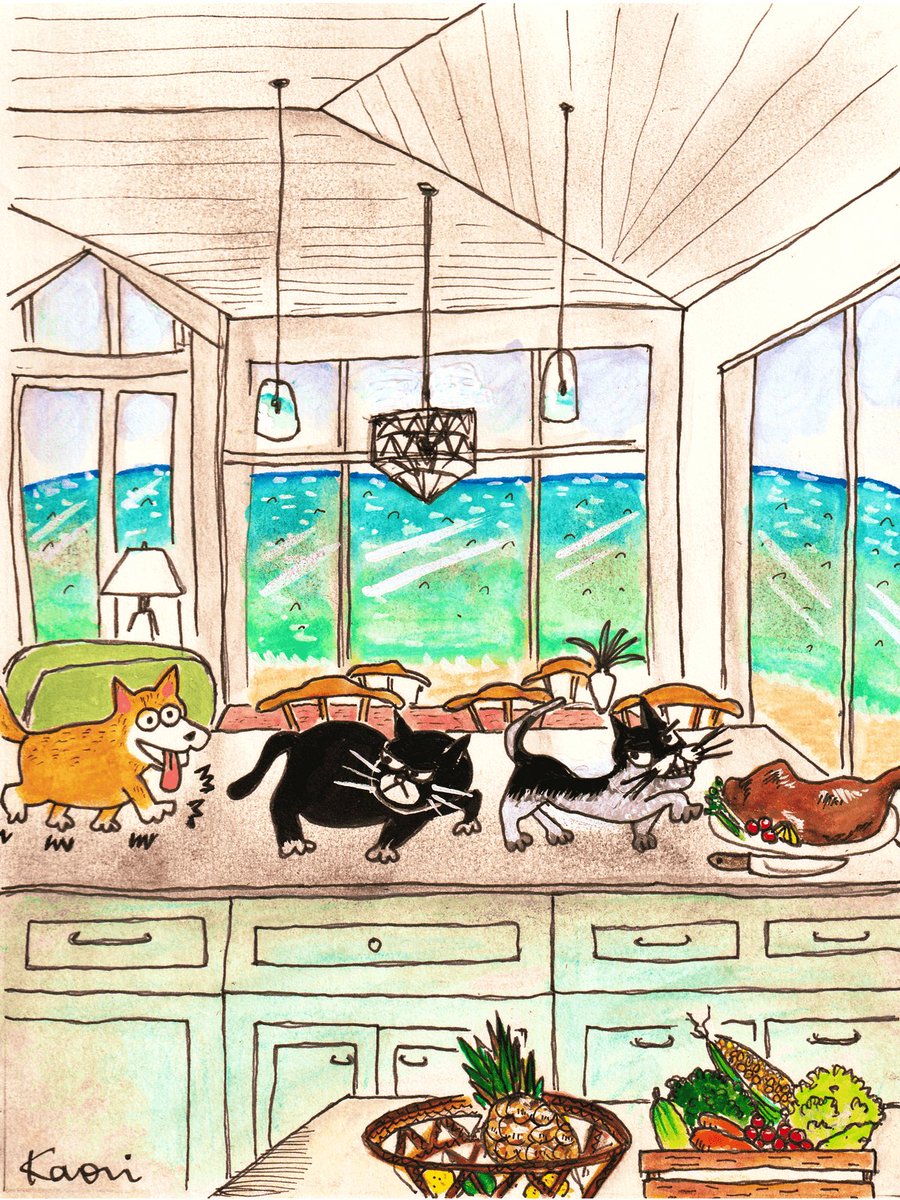 「#イラスト #犬 #猫足音 ついてくるなだにゃー 」|花お蔵のイラスト