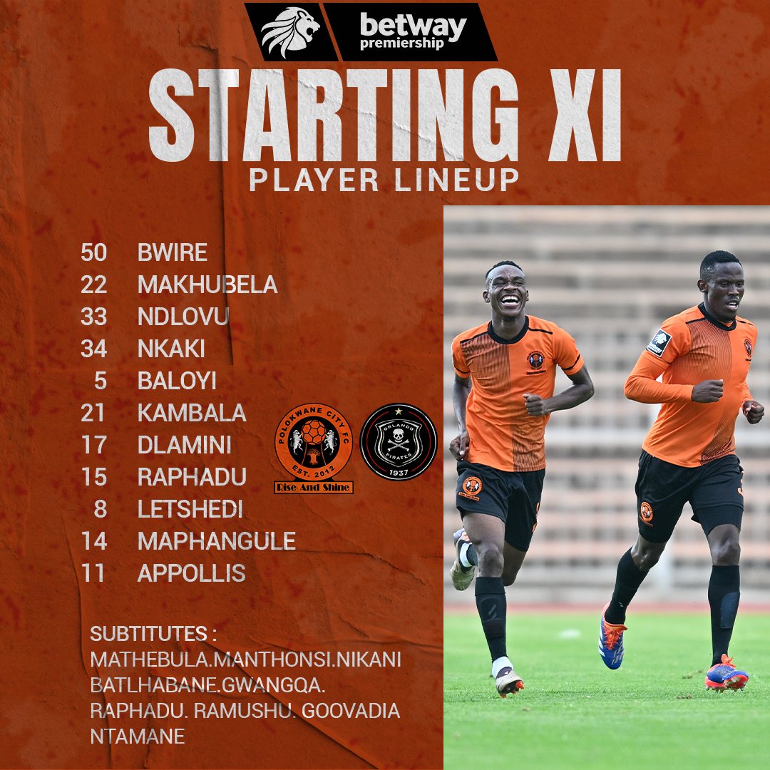 Starting XI
#RiseAndShine
#OrangeArmy
#polokwanecityfc
#Polokwane
#BetwayPrem