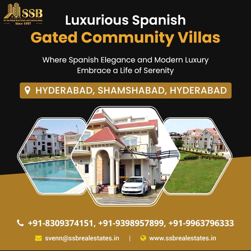 🌟 Luxurious Spanish Gated Community Villas 🌟

🔗 ssbrealestates.in/sell/5-bhk-ind…
📞 +91-8309374151 | +91-9398957899 | +91-9963796333

#SpanishVillas #ShamshabadVillas #SSBRealEstates #GatedCommunityLiving #ModernLuxury #HyderabadRealEstate #Villas #LuxuryHomes #RealEstate
