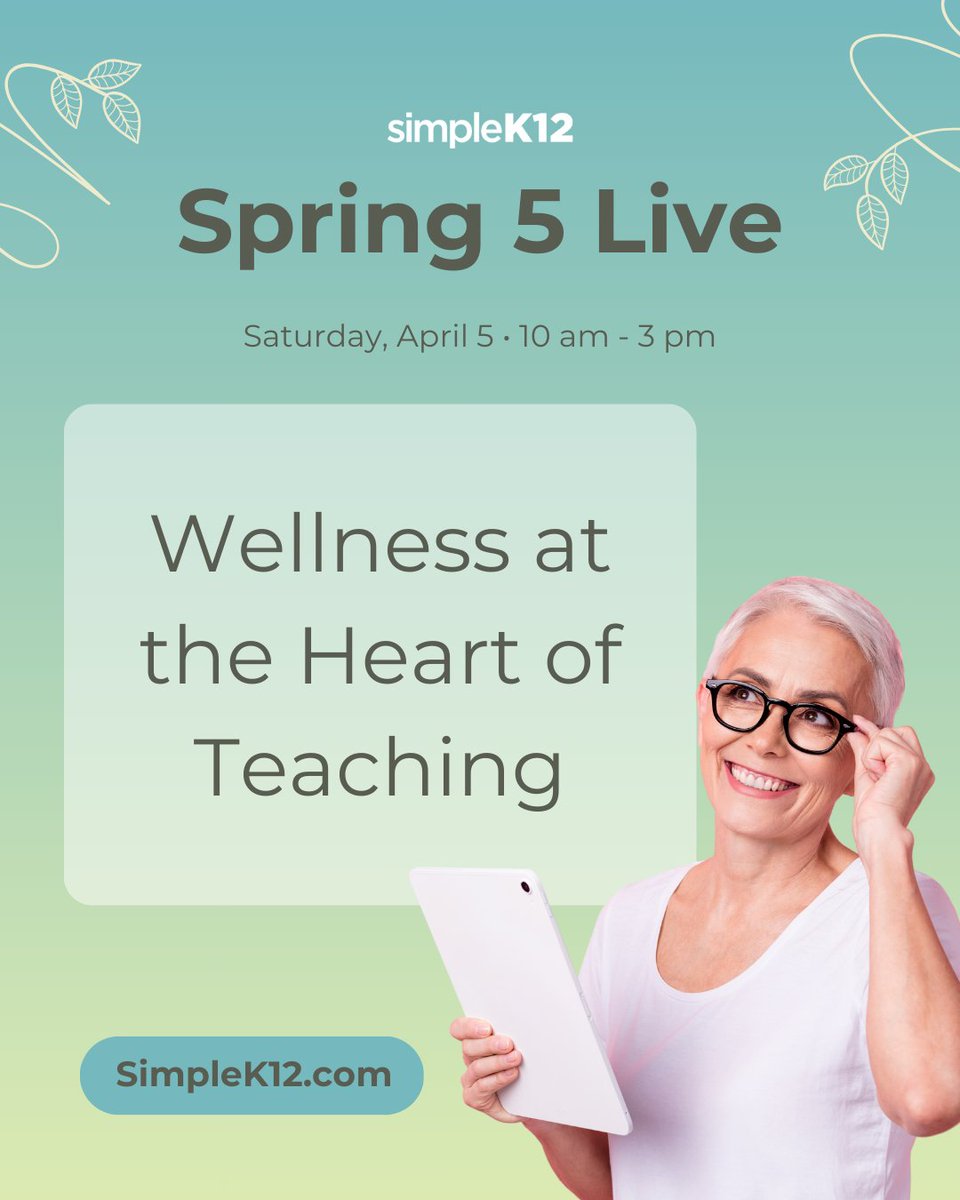 SimpleK12's tweet image. ๐ผ Spring 5 LIVE kicks off TODAY!
Head to our website to explore all the inspiring, wellness-focused webinars happening throughout the day. ๐
Take a moment for youโyou deserve it.
๐ learning.simplek12.com/store/sessions
#Spring5Live #EducatorWellness #SimpleK12 #TeacherCare