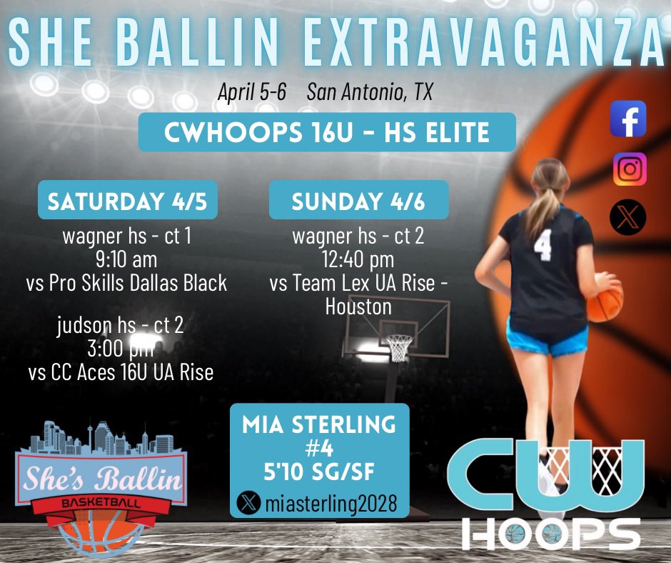 Come out and support my team and I this weekend at the She Ballin Extravaganza! 

<a href="/CWHOOPSAAU/">CWHOOPSAAU</a> <a href="/CWHOOPS_/">Colton Weisbrod</a> <a href="/HoopsSterling/">Coach Sterling</a> <a href="/girlzprepreport/">Girlz Prep Report</a> <a href="/PGHTexas/">Prep Girls Hoops Texas</a>