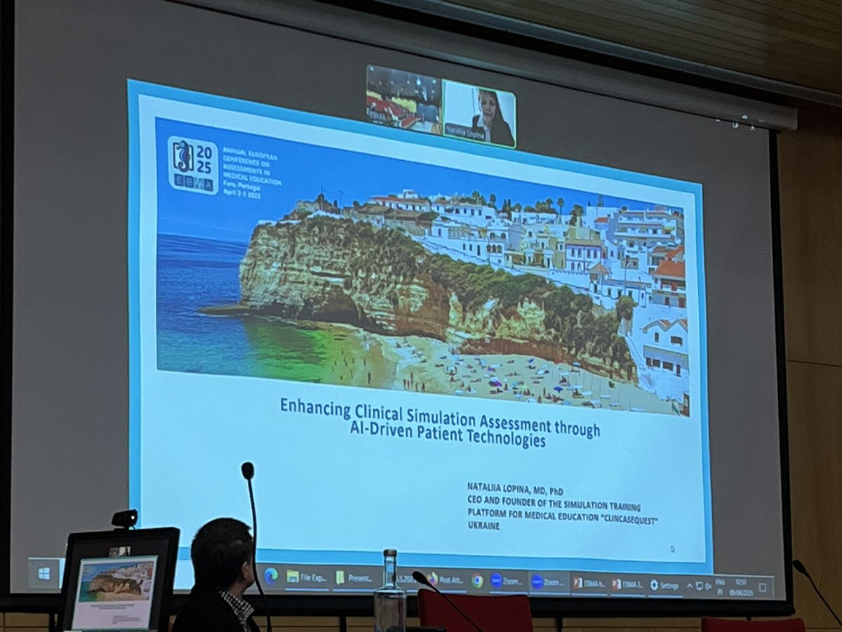 Nataliia Lopina (ClinCaseQuest, Kharkiv, Ukraine) closes the final short communications session of EBMA2025 via Zoom with her work on how to enhance clinical simulation assessment through AI-driven patient technologies.