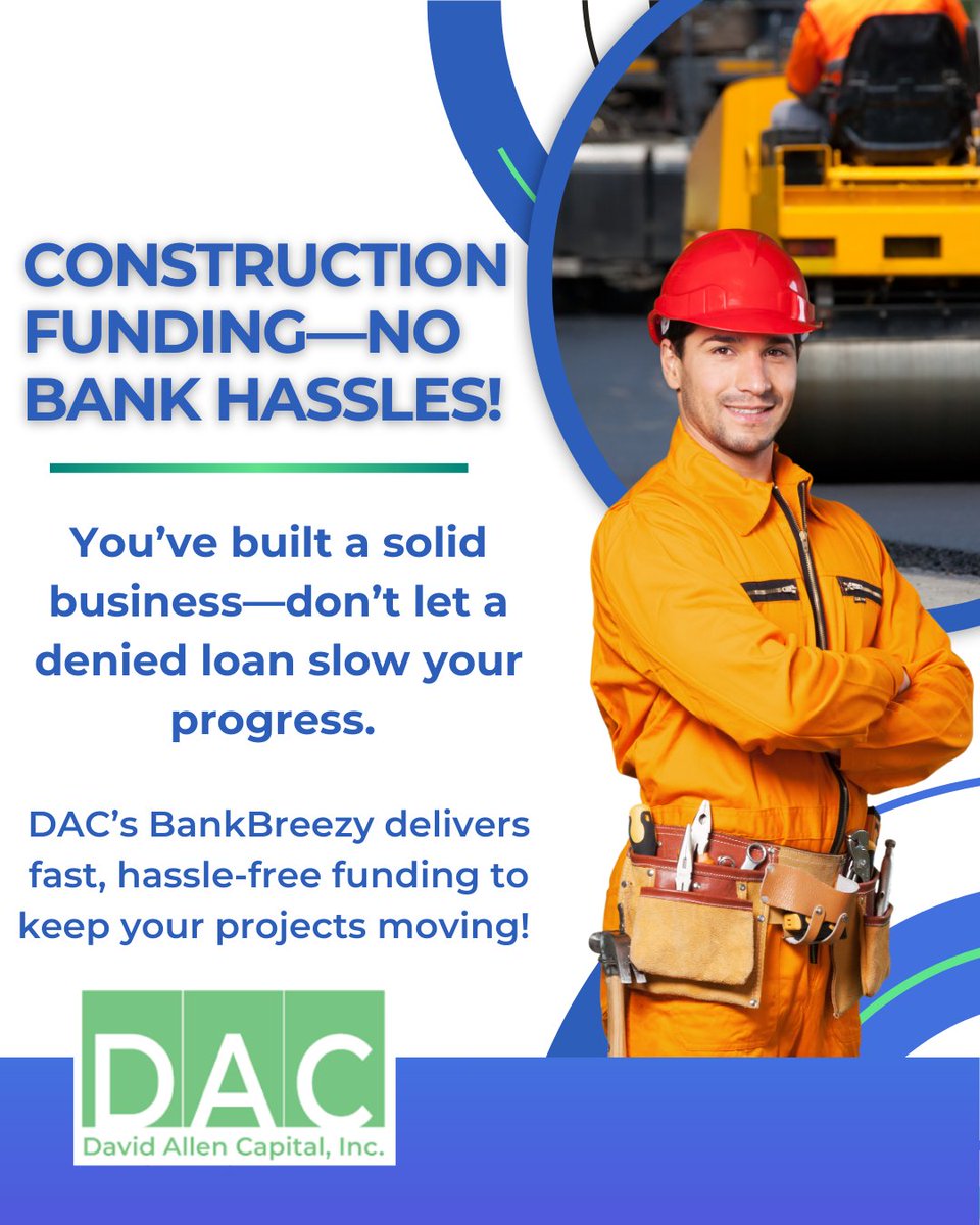 DavidAllenCap's tweet image. 🚧 Need Capital to Keep Building? 💰

Skip the bank headaches! Get fast, hassle-free funding with DAC’s BankBreezy and keep your projects moving. 🏗️🚀 

#ConstructionGrowth #FastFunding #DAC #BankBreezy