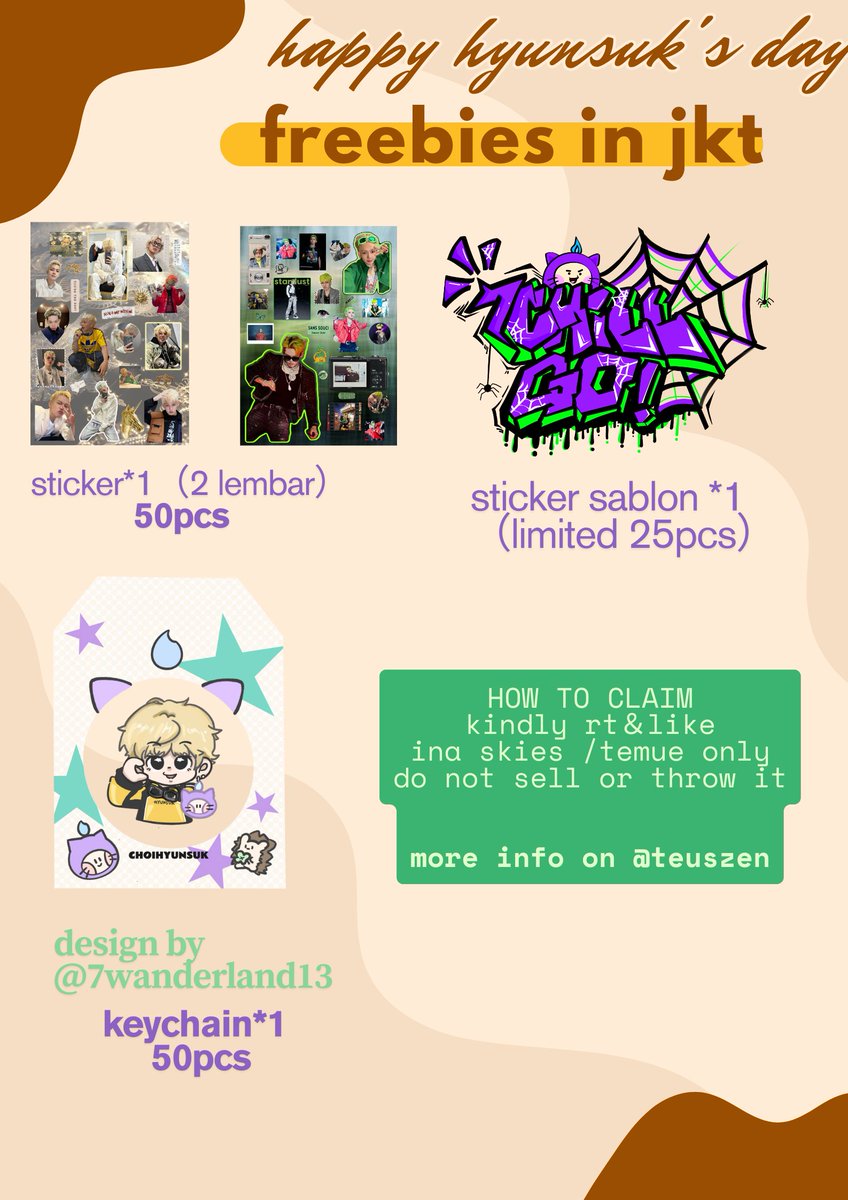 ₍˄·͈༝·͈˄*₎◞ ̑̑ 𝘀𝗲𝗲 𝘁𝗵𝗲 𝟳 𝗰𝗼𝗹𝗼𝗿
hyunsuk birthday freebies in Jakarta by  <a href="/shine_7chill/">₳ɎɎɎ_ɄɄ</a>
⋆｡special thanks to  <a href="/teuszen/">✨</a>
keychain design by <a href="/7wonderland13/">Jn</a>

— more info ask on poster , thank you 
#HAPPYHYUNSUKDAY 
#choihyunsuk