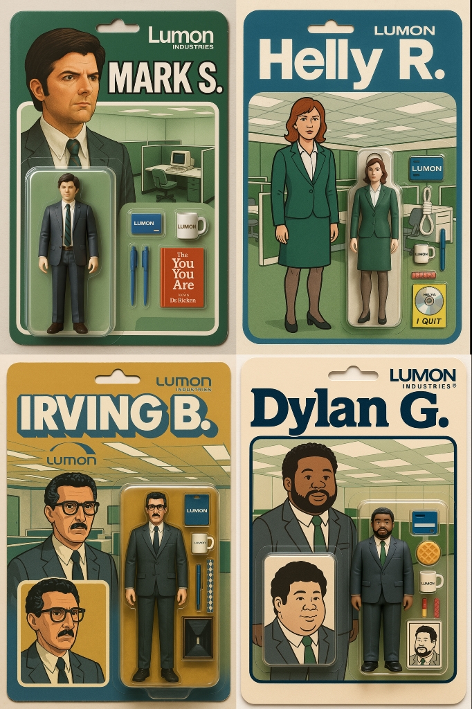 My Fan Made 90s action figure blister packs for the 4 main actors in the best TV show of all time (NOT A REAL PRODUCT) #digitalartist #digitalart #stablediffusion #ai #aiart #aiartwork #aiartcommunity #nft #nftgallery #nftcommunity #bing #chatgpt4 #dalle3 #flux #severance