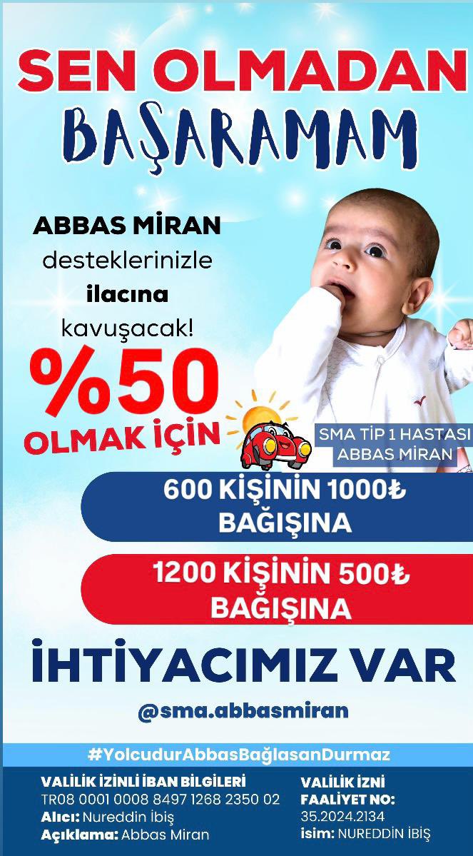 Siz olmadan başaramam  
600 kişi 1000₺ 
1200 kişi 500 bağışlarsa %50 oluyorum