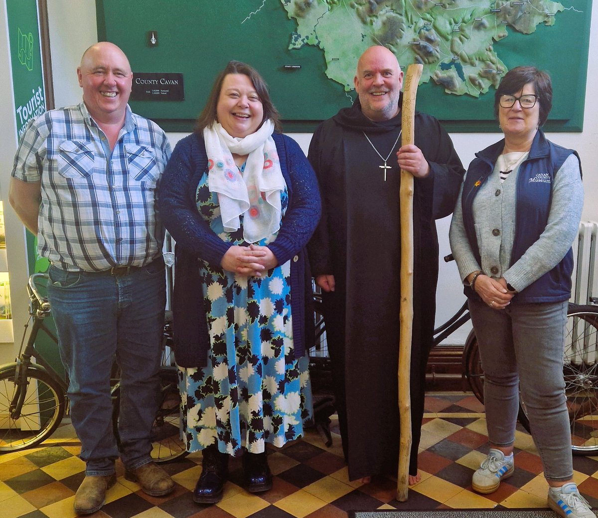 Museum staff were delighted to welcome Revd Stephen McWhirter this morning as his pilgrimage from Enniskillen to Dublin took him through Ballyjamesduff.
Regular updates and a link for donations can be found on the Rossorry Parish Church  Facebook page.