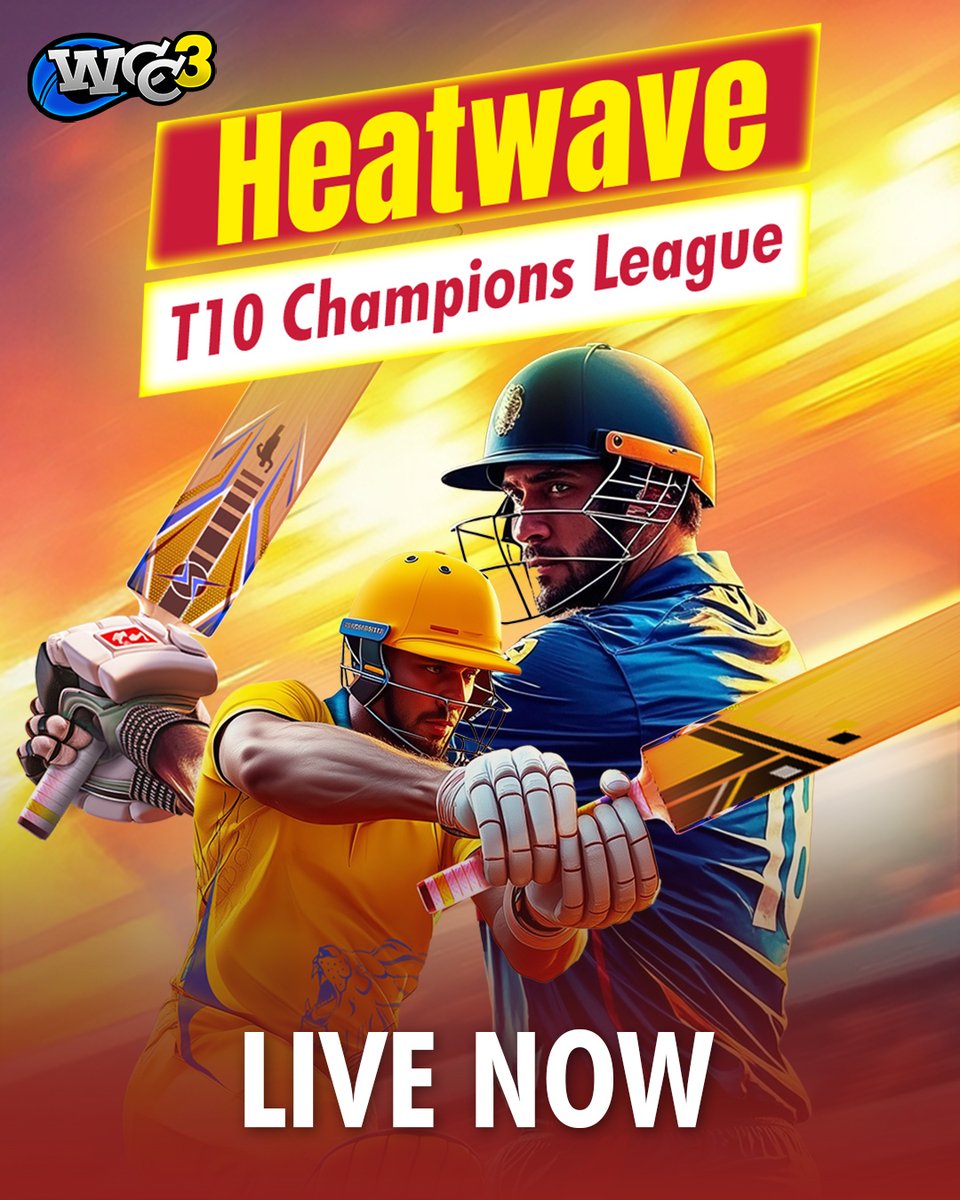🔥 The Heatwave T10 Champions League is HERE!
🏏 Choose your format — 5, 10, or 20 overs
🎯 Play 5 matches, earn up to 3X reward points
👉Play now:wcc3.onelink.me/dToA/ty39cu4o
#HeatwaveT10 #CricketFever #PlayToWin  #wcc3 #T10Challenge #CricketGame #PlayerCards #GameOn