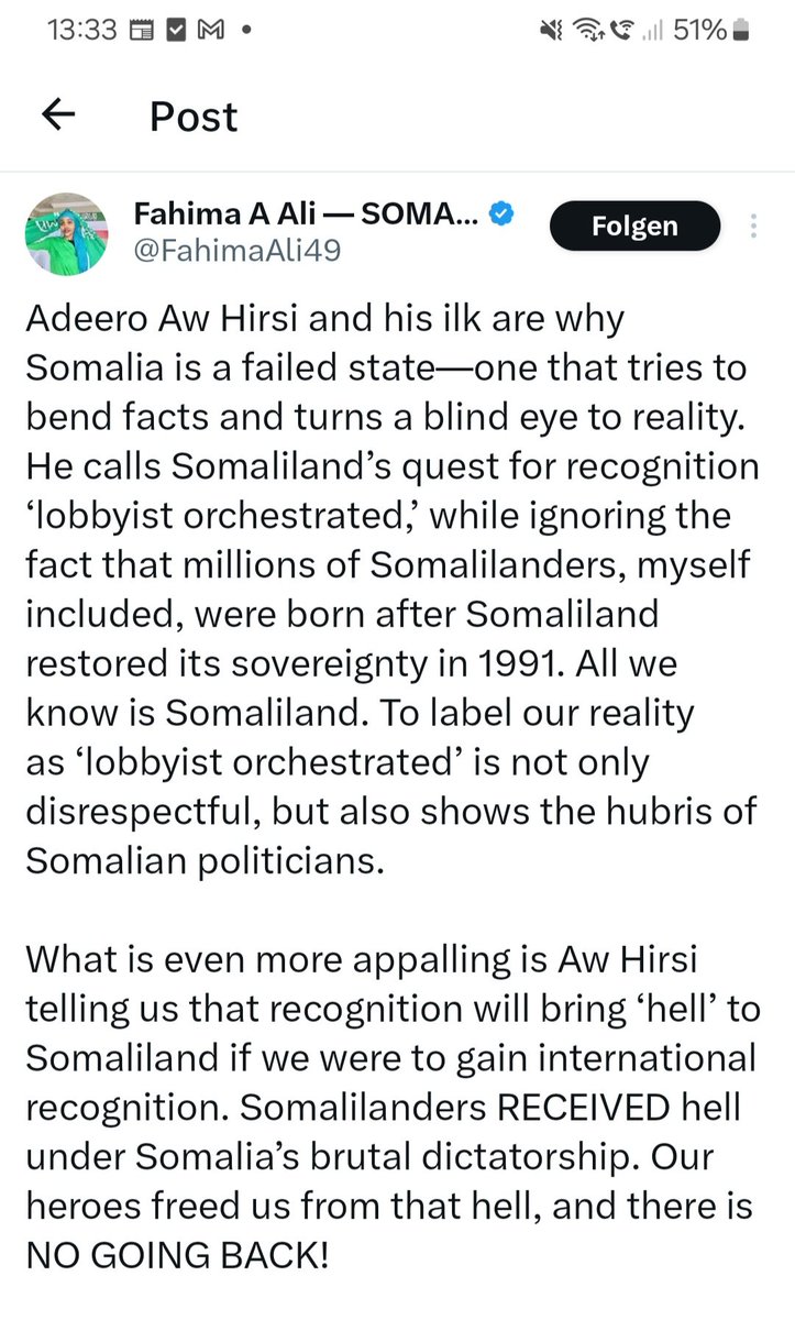Markus Virgil Hoehne (@hoehnevirgil) on Twitter photo Ppl like <a href="/FahimaAli49/">Fahima A Ali — SOMALILAND RE-RECOGNITION MOVEMENT</a> are really illustrating, in their thinking, what is behind the pending conflict in northern Somalia. In a recent post Fahima writes "All we know is Somaliland." But I doubt that she ever set foot east of Caynano or Ceerigabo. Had she spend time in Ppl like <a href="/FahimaAli49/">Fahima A Ali — SOMALILAND RE-RECOGNITION MOVEMENT</a> are really illustrating, in their thinking, what is behind the pending conflict in northern Somalia. In a recent post Fahima writes "All we know is Somaliland." But I doubt that she ever set foot east of Caynano or Ceerigabo. Had she spend time in