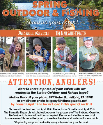 Indiana Gazette (@indianagazette) on Twitter photo 🎣📷Show us the one you got!
Be a part of the Gazette's upcoming Spring Outdoors & Fishing section.
Share your photos of those proud moments of your friends, your kids or yourself.
Email photos to gcoy@indianagazette.net 🎣📷Show us the one you got!
Be a part of the Gazette's upcoming Spring Outdoors & Fishing section.
Share your photos of those proud moments of your friends, your kids or yourself.
Email photos to gcoy@indianagazette.net
