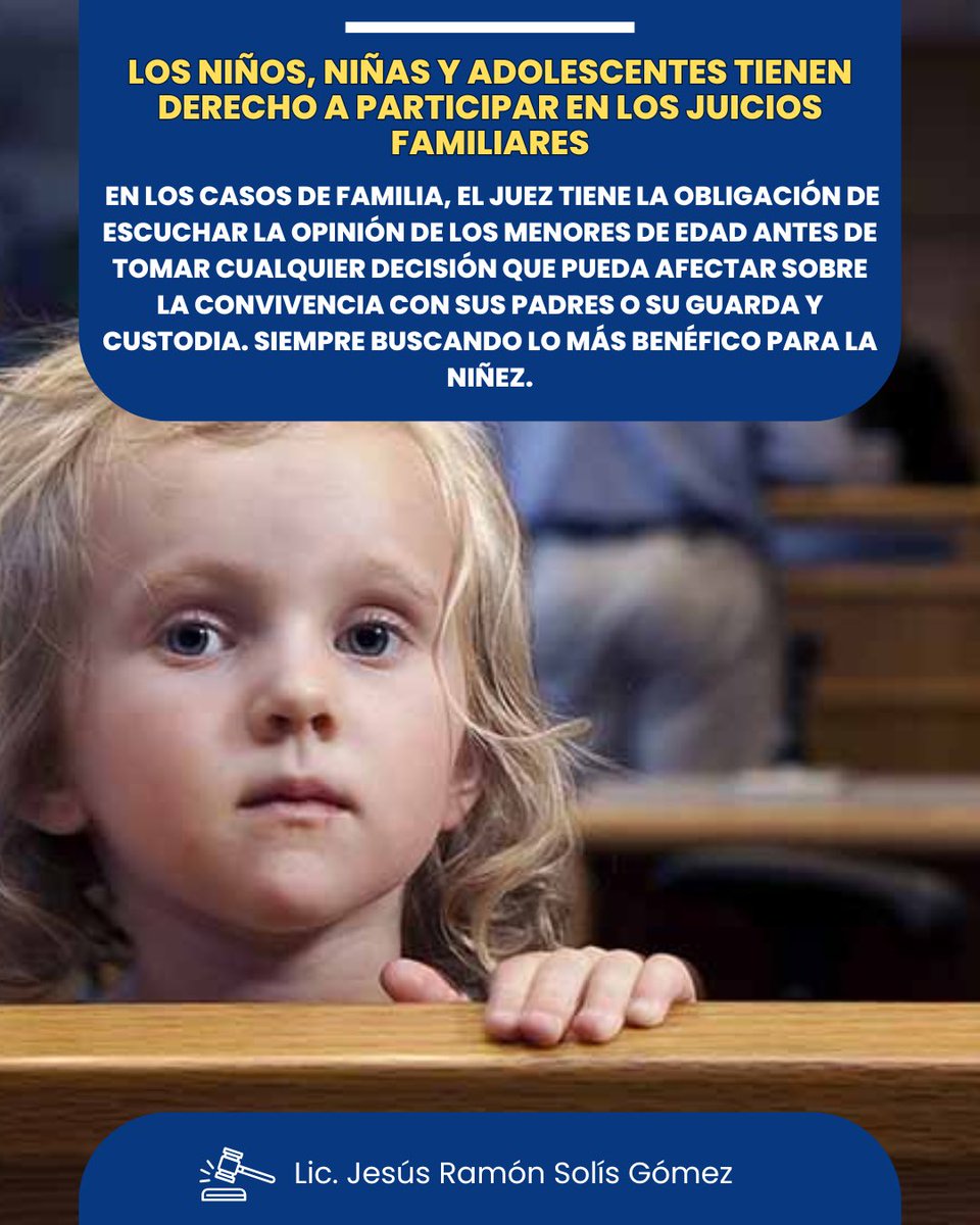 👦🏼 👧🏻  En los casos de #familia, el Juez tiene la obligación de escuchar la #opinión de los #menores de edad antes de tomar cualquier decisión que pueda afectar sobre la convivencia con sus padres o su guarda y custodia. Siempre buscando lo más #benéfico para la niñez.